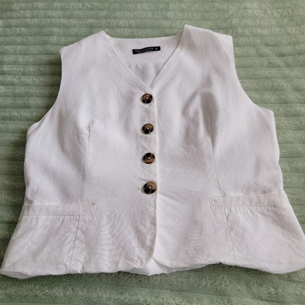 Emerson Lang White Linen Blend Vest Sz M